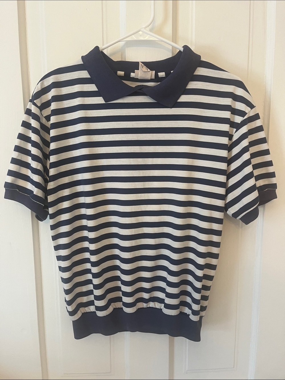 Striped Short Sleeve Polo Tee - Navy and White